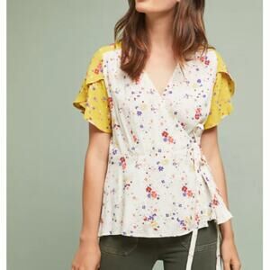 Anthropologie Meadow Rue Bon Voyage Floral Wrap Blouse